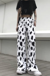 Lange Hose mit Milchkuh-Muster und hoher Taille